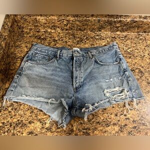 Agolde Light Blue Distressed Denim Jean Shorts
